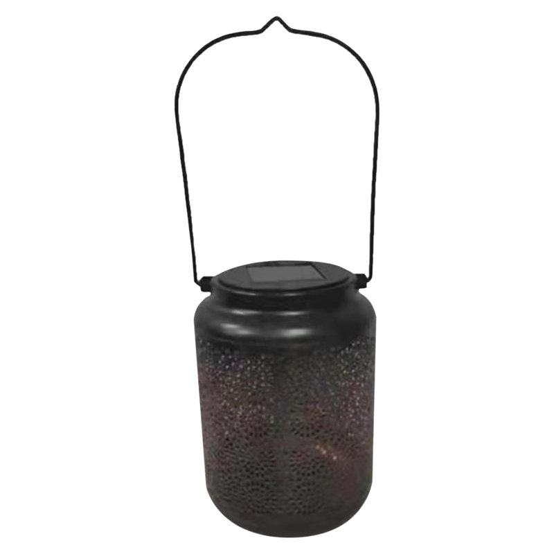 7" Black Floral LED Solar Outdoor Lantern with Handle