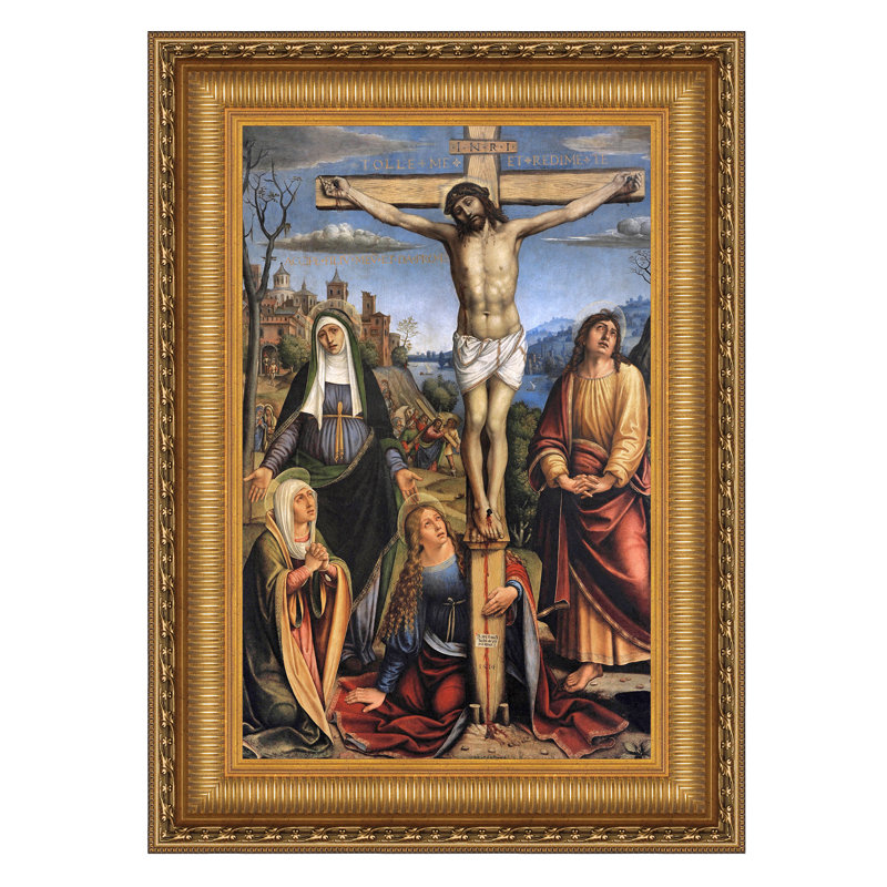 Gold Framed Religious Canvas Painting of Christ and Marys