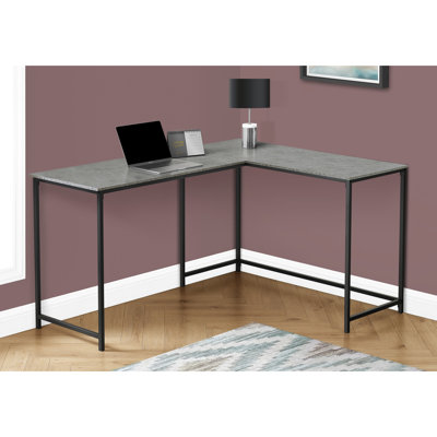 Bureau en L en forme de L, surface en stratifié gris de 58 po et bureau d'ordinateur en forme de L en métal noir