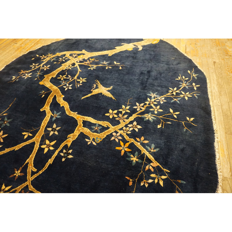 Blue Floral Antique Chinese Peking Oval Shape Room Size Area Rug