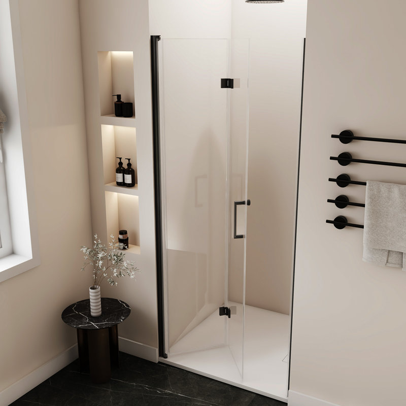 Porte de douche pliable sans cadre 86 cm (L) x 183 cm (H), alliage d'aluminium, verre trempé 6 mm.
