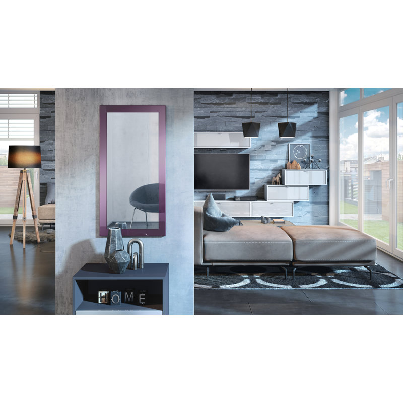 Comptche Engineered Wood Flat Wall Mirror, 89cm H x 45cm W, High-Gloss Blackberry