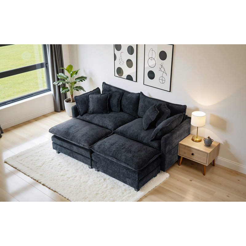 Canapé-lit modulaire en chenille | Canapé modulaire convertible Cloud Style, tissu doux, mobilier de salon moderne, Noir