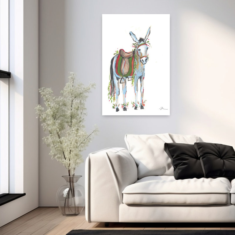 «Christmas Donkey I», art contemporain hivernal, H 36 po x l 24 po