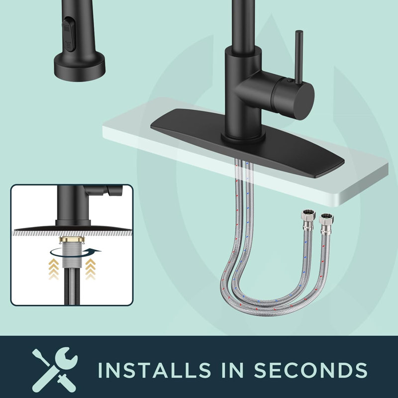 Matte Black Stainless Steel Single Handle Pull Out Kitchen Faucet