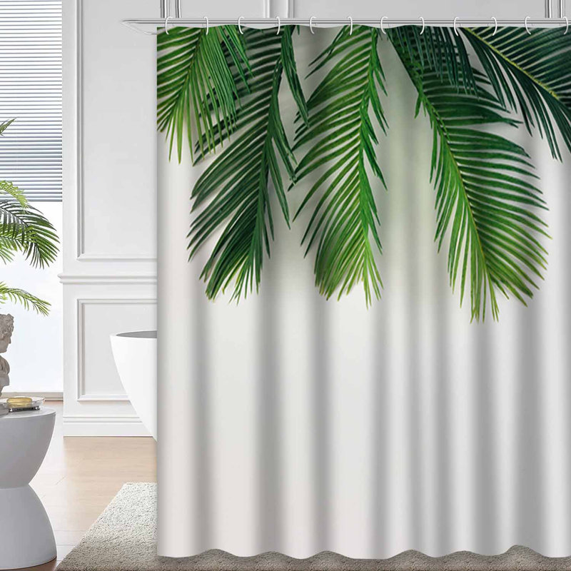 Rideau de douche à motif de feuilles de palmier tropical coloré exotique coloré avec 12 crochets, L 72 po x l 84 po