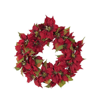 Couronne de poinsettia de Noël Kurt Adler, lumière DEL blanc chaud, 24 po