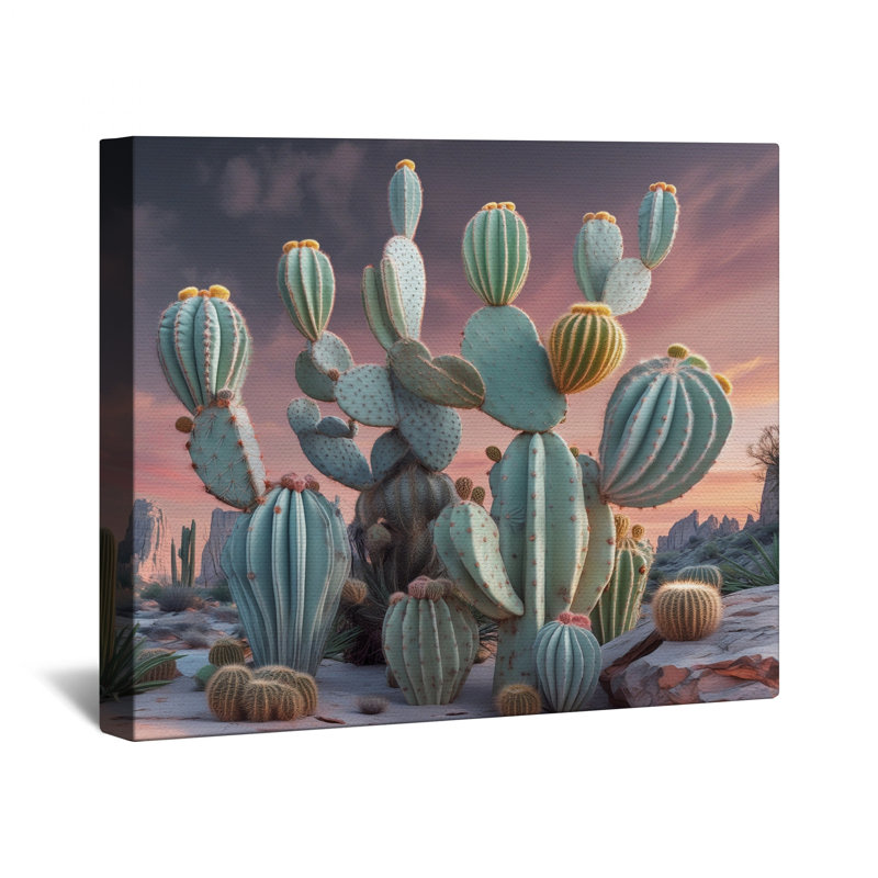 Toile tendue à motif cactus désert, 16 x 16 pouces