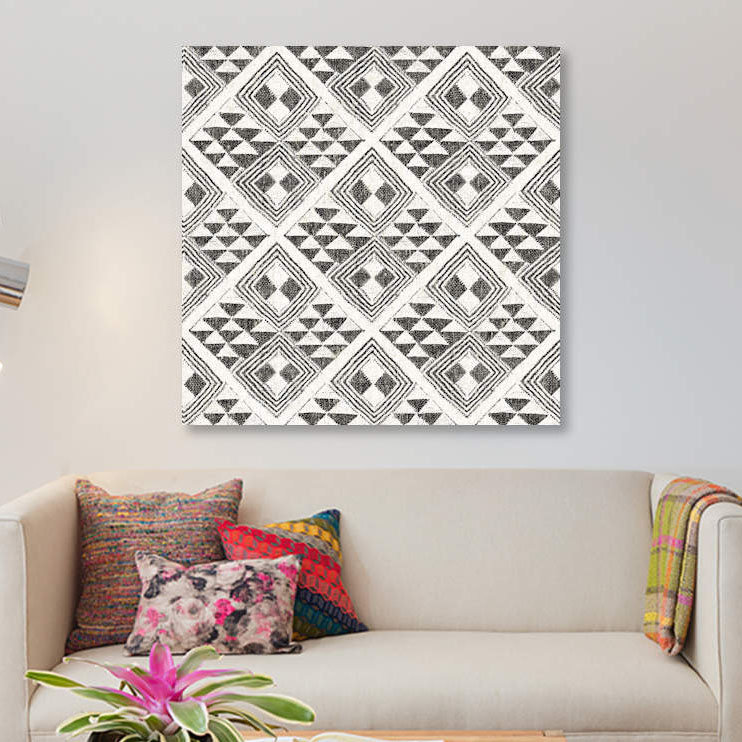 «African Wild Pattern, B&W II», impression sur toile, H 26 po x l 26 po x P 1,5 po, Pas de tapis, Toile tendue