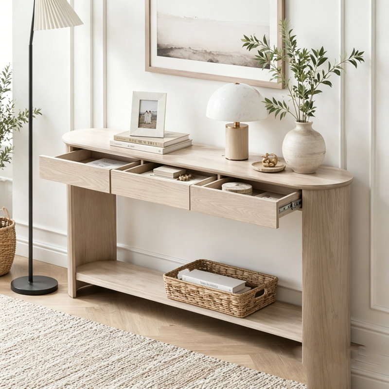 Console moderne 59,8 po avec 3 tiroirs, Navy Blue