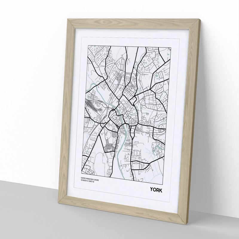 Map York UK - Picture Frame Graphic Art, 48cm H x 36cm W x 2cm D, Oak