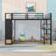 Lit mezzanine 2 tiroirs en métal avec armoire ouverte, tablettes et panneau perforé-660608057