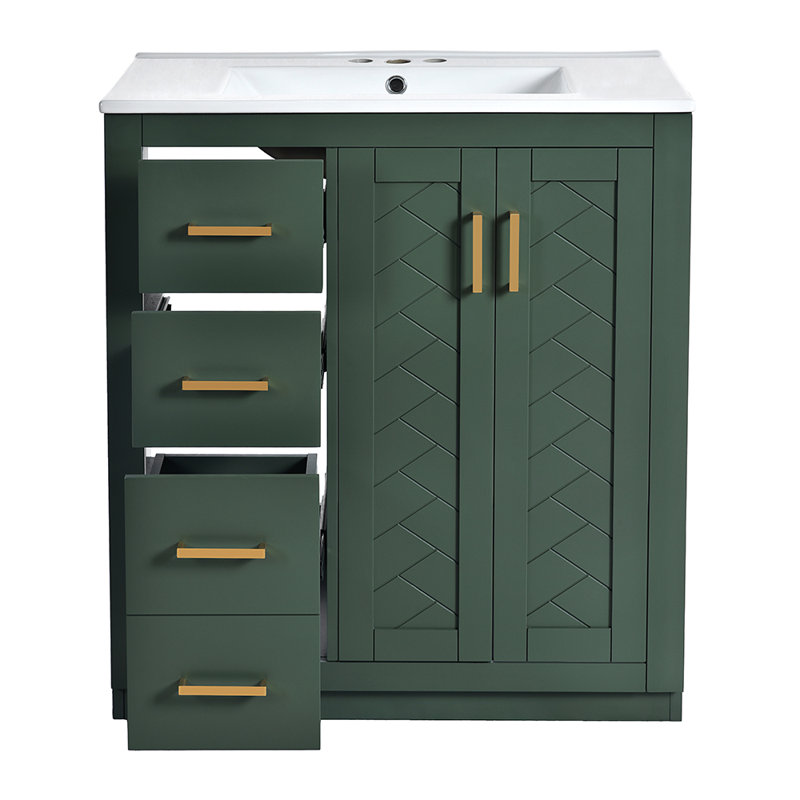 Ensemble de meuble-lavabo autoportant avec 3 tiroirs, Vert
