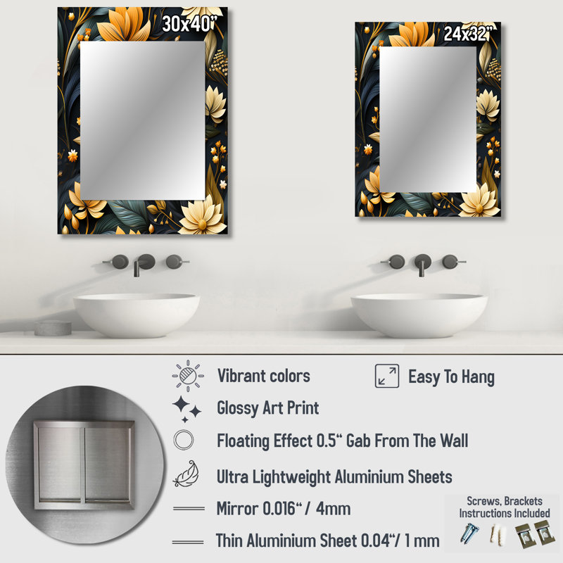 Zaley Autumn Minimalist Cottage Flowers - miroir Cottage, miroir mural unique Cottage, impression sur métal, 32 po x 24 po
