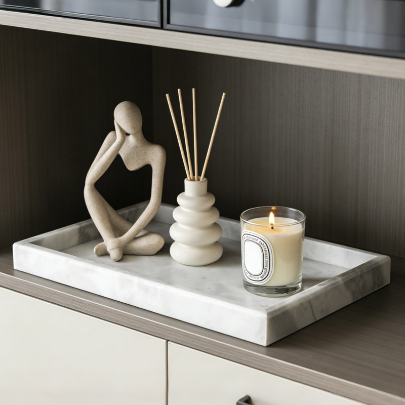 Plateau de meuble-lavabo en marbre blanc - Organisateur de salle de bain luxueux résistant à l'eau