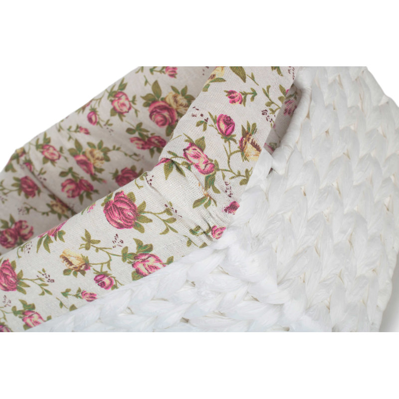 House Of Hampton Wicker Decorative Basket, 19cm H x 37cm W x 25cm D, White/Garden Rose Lining