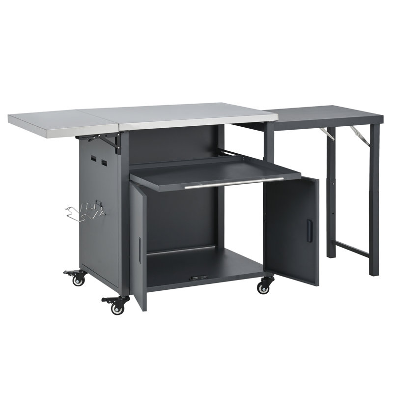 Chariot de barbecue pliable pour l'extérieur, Gris