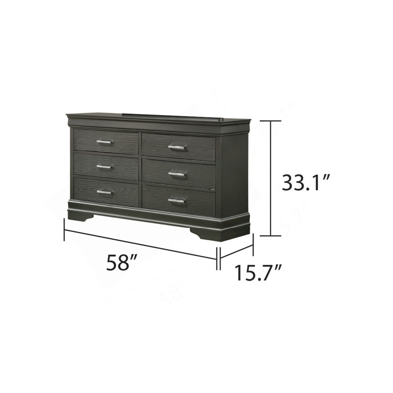 Commode moderne à 6 tiroirs en bois de couleur grise, Gris