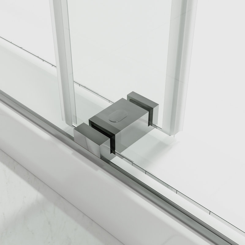 Catalyst 56"- 60" W x 76" H Double Sliding Frameless Shower Door in Brushed Nickel with 3/8" Clear Glass, Brushed Nickel