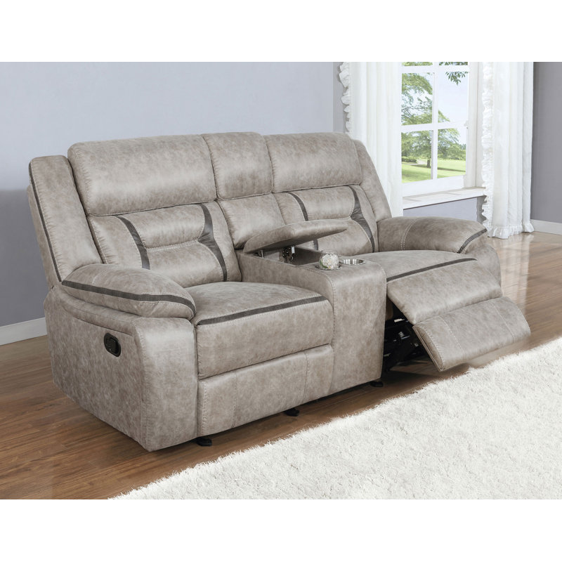 Juwan Upholstered Motion Reclining Loveseat Taupe, Taupe Faux leather