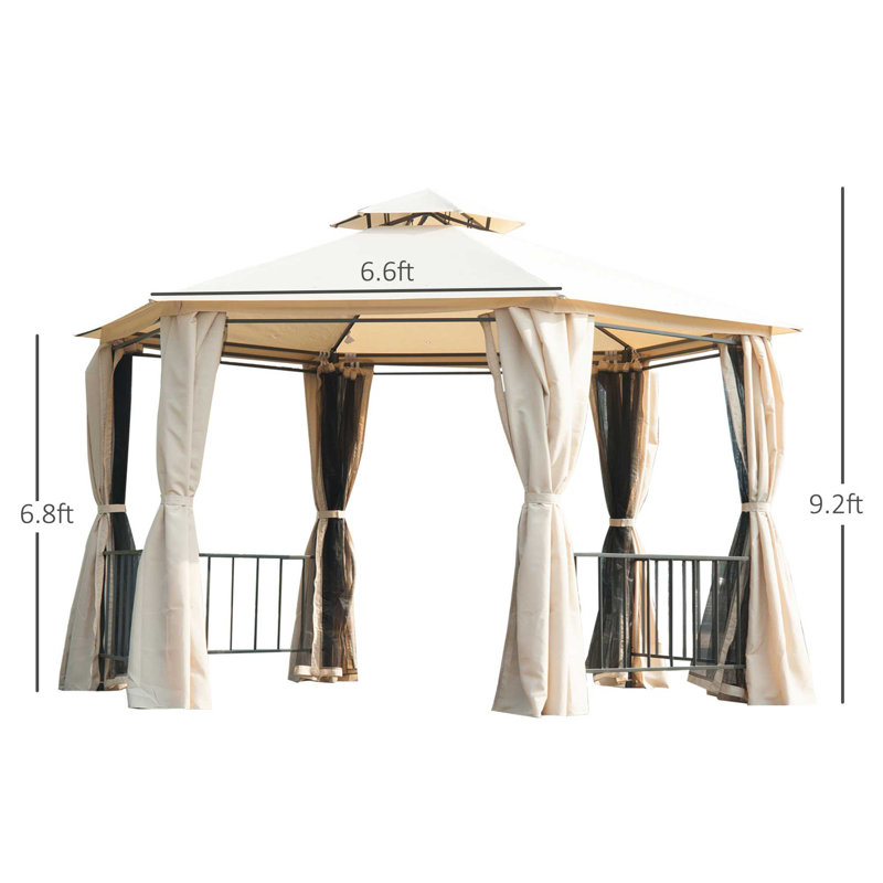 Patio Gazebo, Double Roof Hexagon Outdoor Gazebo Canopy Shelterwith Netting & Curtains, Solid Steel Frame for Garden, Lawn, Backyard and Deck