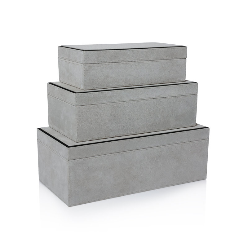 Macaullay Suede Leather Decorative Box, 3" H x 10" W x 5" D