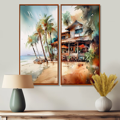 Tropical Beach House - 2 impressions sur toile traditionnelles grises