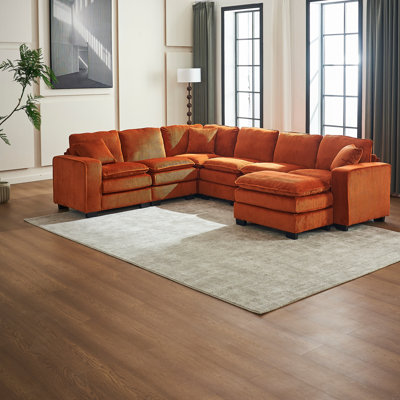 U Shaped 6-Seat Sectional Sofa Couch With One Ottoman And Three Toss Pillows by Orren Ellis