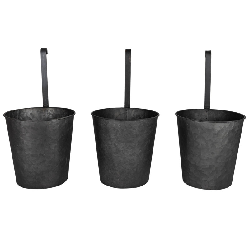 Set of 3 Black Galvanized Metal Hanging Planters