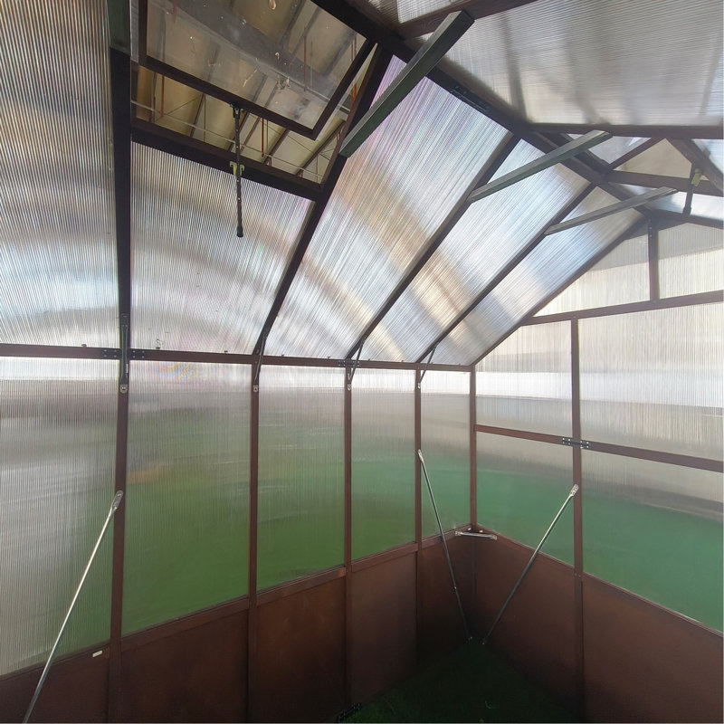 Ensemble de serre de 8 x 10 pi, serres en bois avec panneau en polycarbonate de 6 mm, serre avec évent réglable et porte verrouillable, serre pour l'extérieur, jardin, cour