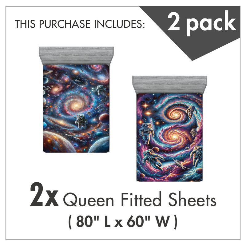 Microfiber Outer Space Fitted Sheet, Queen Fitted Sheet