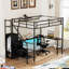 Lit mezzanine double en métal avec bureau en forme de L & amp; Lumières DEL - aucun sommier requis, soutien solide