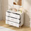Armoire de rangement blanche à 3 tiroirs de style nordique avec poignées en or rose et base en bois massif, idéale pour le bureau, la chambre d'enfant et la chambre de bébé