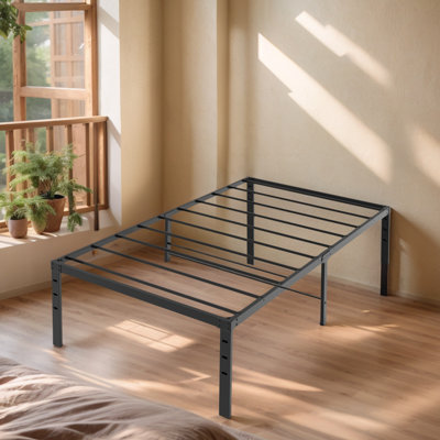 Minimalist Matte Black Twin Platform Bed Frame - Heavy-duty Steel Slats For Dorms & Kids’ Bedrooms