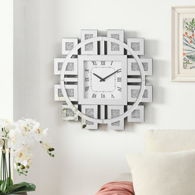 Horloge murale en miroir et fausses pierres précieuses