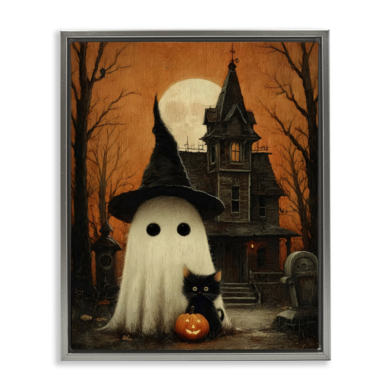 Cadre flottant mignon avec fantôme et maison hantée, design par Arlington Prints, H 31 po x l 25 po
