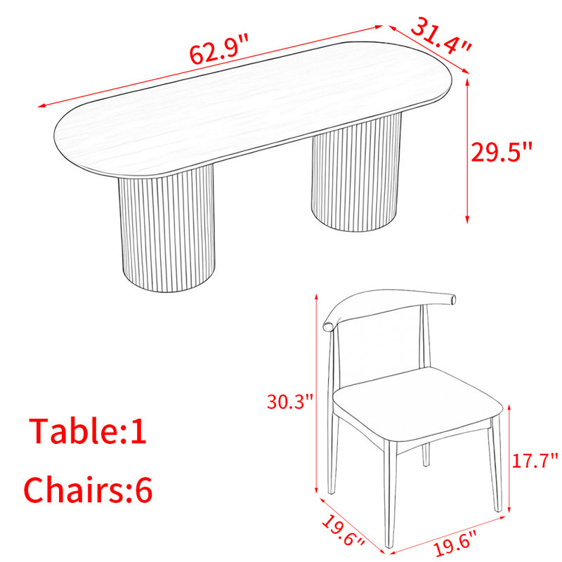 Nordic style solid wood oval dining table set