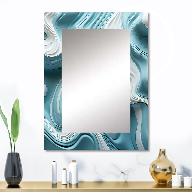 Impressions de carreaux bleus et blancs vagues I - Waves, miroir mural bleu, impression sur métal, 32 po x 24 po