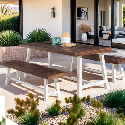 Eulene 4-Person Solid Acacia Wood and Metal Rectangular Dining Set