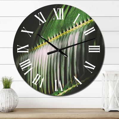 Horloge murale tropicale à feuilles de palmier foncé