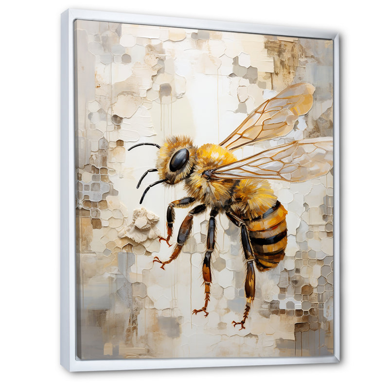 Minimalisme «Buzzing Bee III» sur toile, Cadre flottant blanc, H 32 po x l 16 po x P 1 po