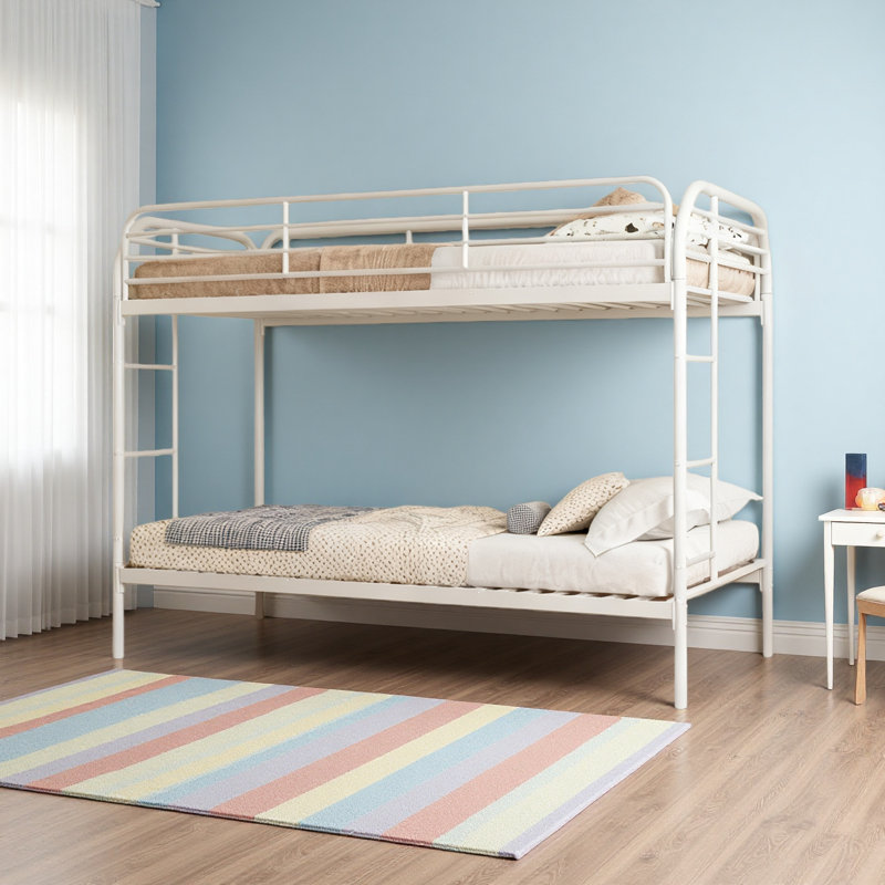 Metal Bunk Bed Twin Over Twin, Heavy Duty Bunk Beds With 2 Ladders And Full-Length Guardrai, White