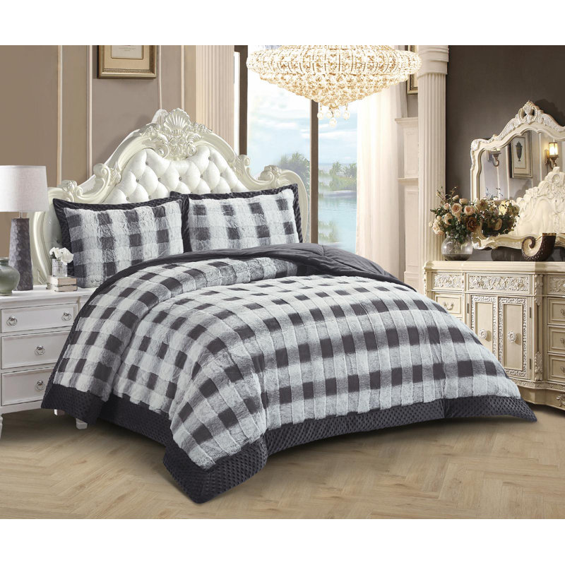 Polyester Geometric Bedspread with Pillow Shams Included, Super Double Bedspread + 2 Standard Shams, Grey
