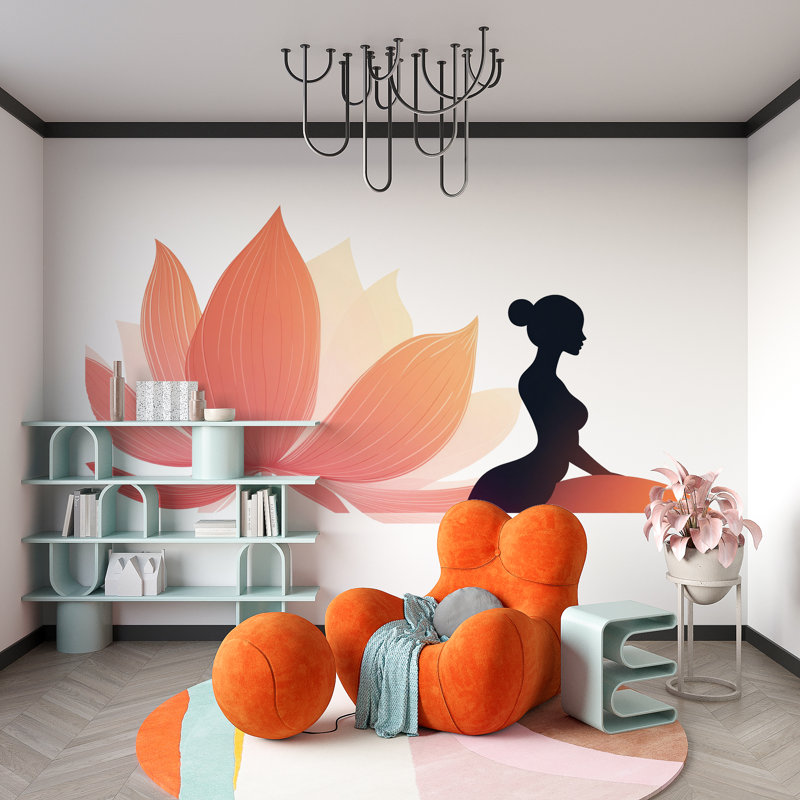 Décalcomanie murale moderne en vinyle avec motif de fleurs de lotus, vinyle autocollant pour salon ou chambre à coucher