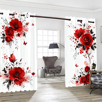 2 PCS rideaux occultant avec œillets, rose vif et drapeaux à imprimé floral, isolation thermique, réduction du bruit, protection de la vie privée, traitement de fenêtre obscurcissant pour salon, chambre à coucher, dortoir, décoration