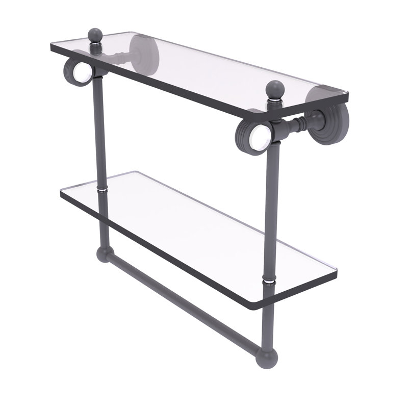 Jarrell 2 Piece Glass Tiered Shelf with Towel Bar, 13" H x 16" W x 5.12" D, Matte Gray
