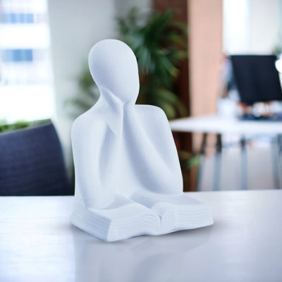 Contemporary Thinker Statue, Polyresin, White - Minimalist Decor