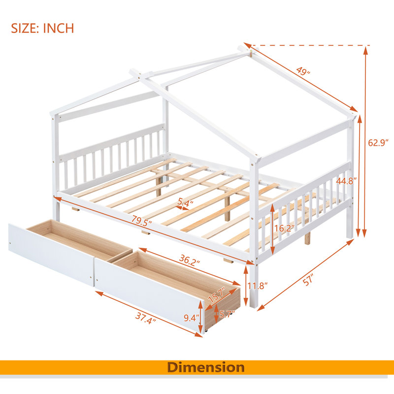 Lit en bois avec tiroirs, Lit double, Blanc