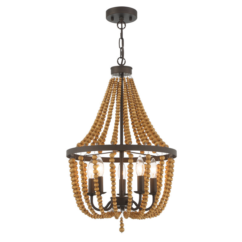 Geralynn 5-Light Solid Wood Bead Empire Chandelier, Oil Rubbed Bronze