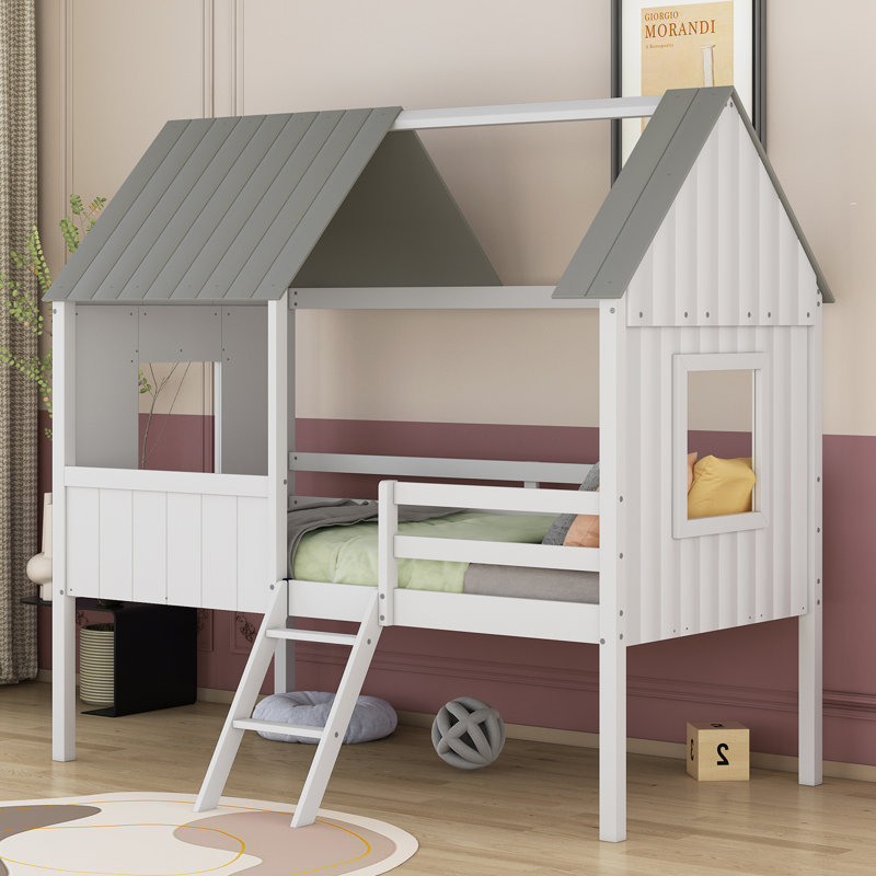 Lit avec rangement Paderborn, Blanc / Gris